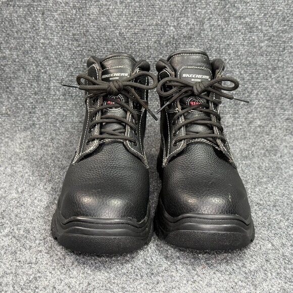 Skechers Burgin Tarlac Steel Toe Work Boots Men Size 10 Black Leather Industrial - Picture 2 of 15